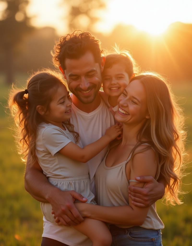 Família feliz se abraçando